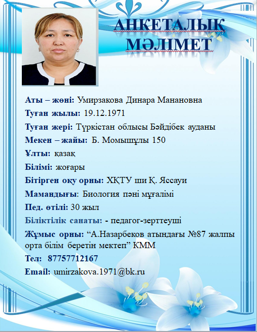 Умирзакова Динара Манановна