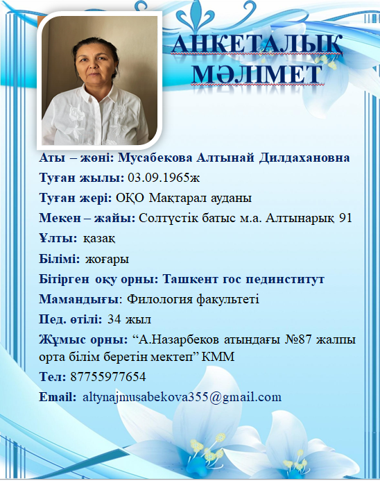 Мусабекова Алтынай Дилдахановна
