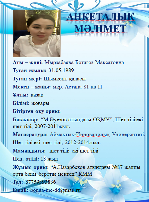 Мырзабаева Ботагоз Максатовна